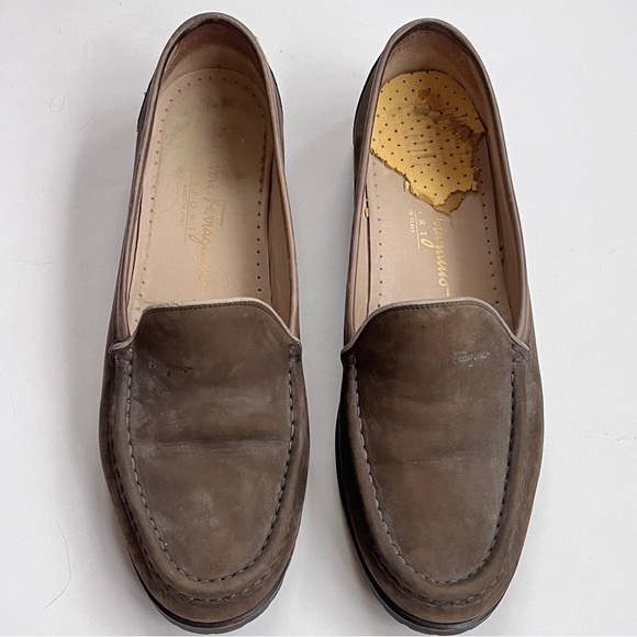 Salvatore Ferragamo Brown Suede Loafers Size 8.5 B - Picture 1 of 10